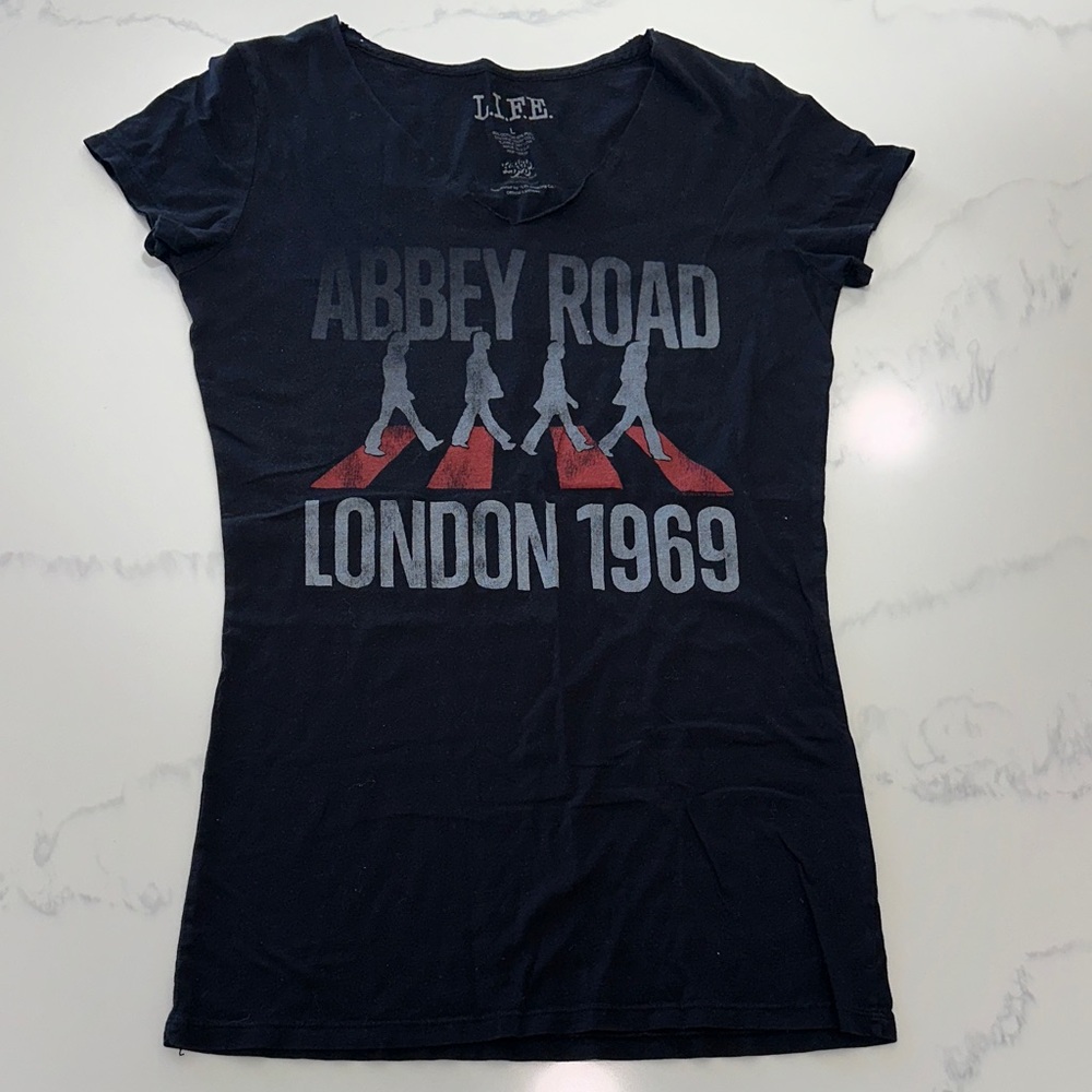 LIFE Size L~ ABBEY ROAD LONDON 🇬🇧 1969~ROCK CONCERT TEE T-SHIRT TOP~